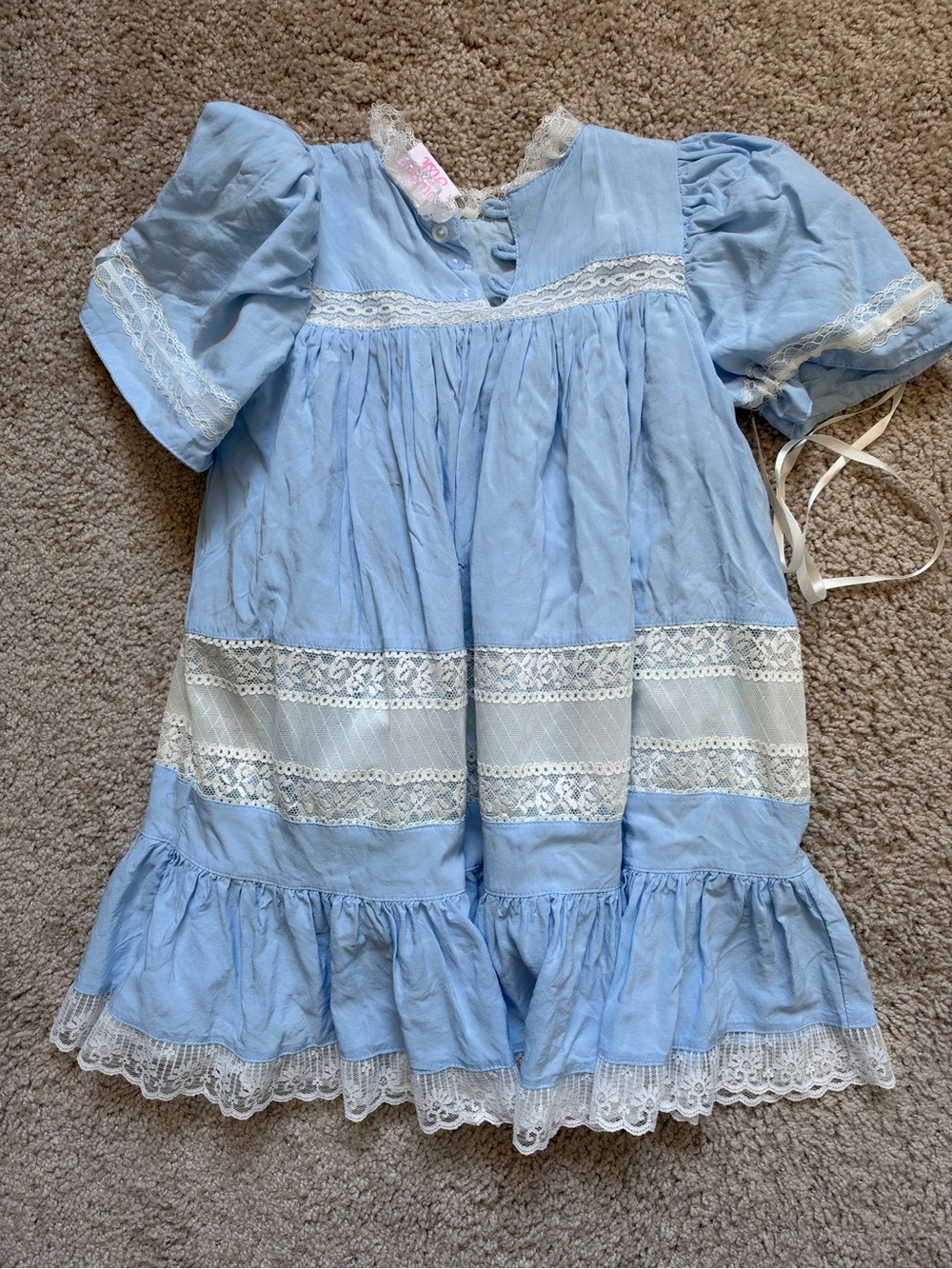 Stitch Fish Smocked Margaret Heirloom Dress Blue Size 2t Lace Short Sleeve - Picture 2 of 3